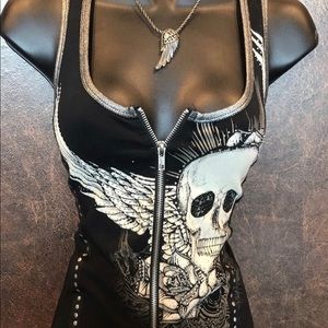 Women’s Skull Zipper Tank Biker Top
